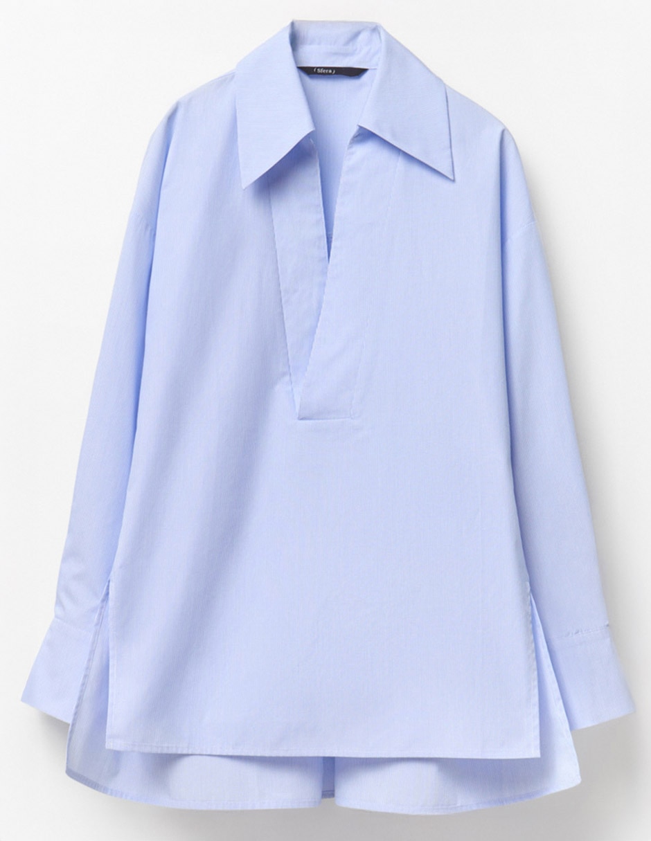 Camiseta Sfera cuello camisero escote con cuello manga larga de algodón