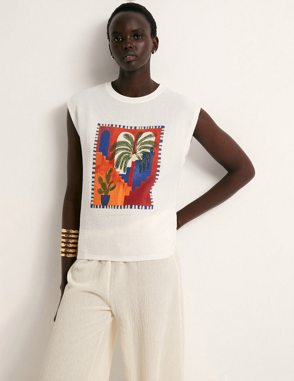 Camiseta cuello redondo de algodón